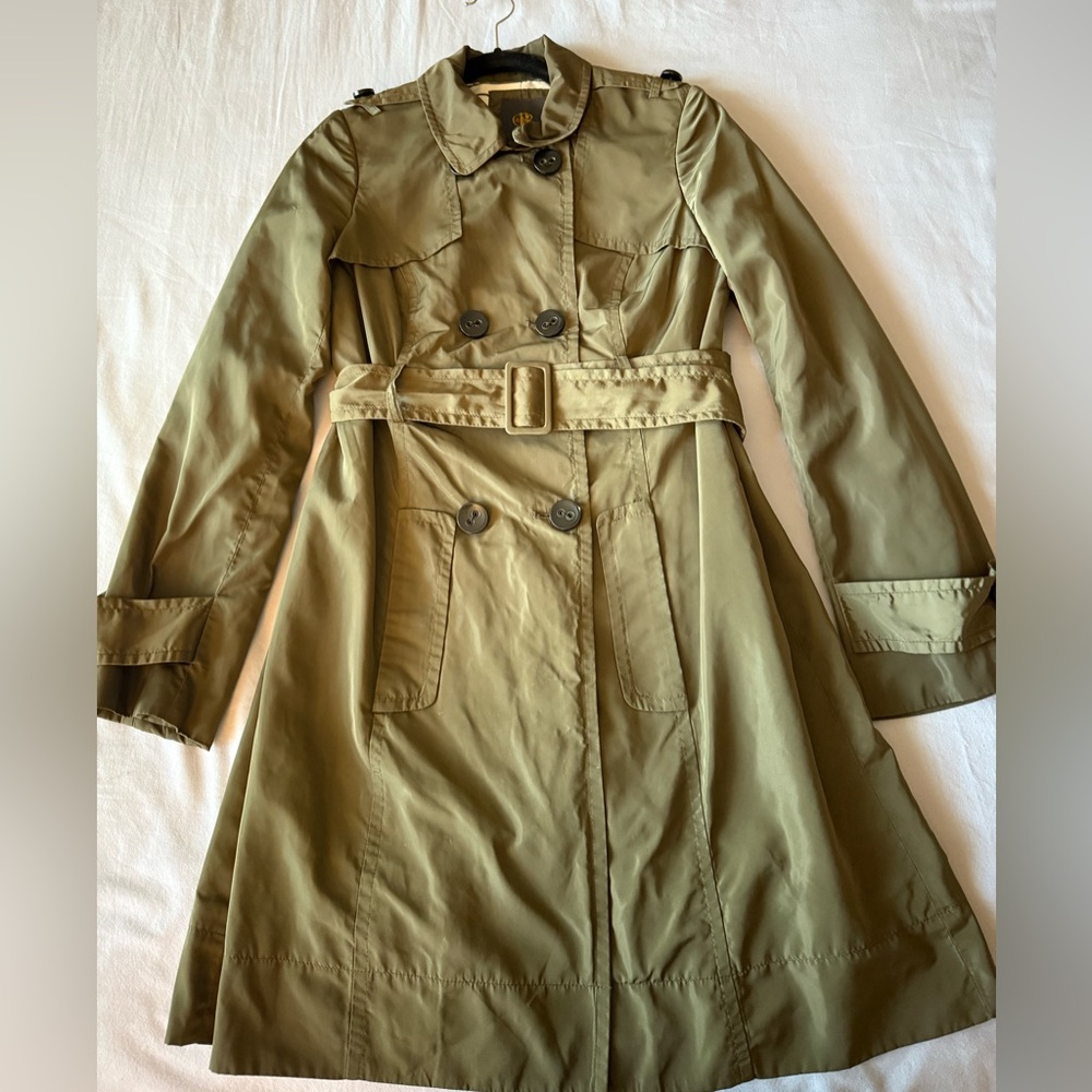 Brooks Brothers Olive Green Trench Coat with Striped Lining